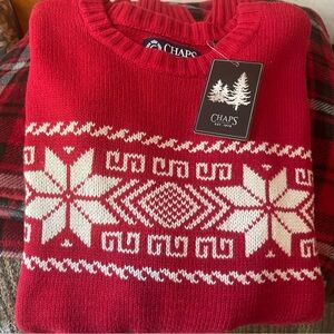 CHAPS Ski Sweater with Snowflake, Large, Beautiful Christmas Red and Whi…